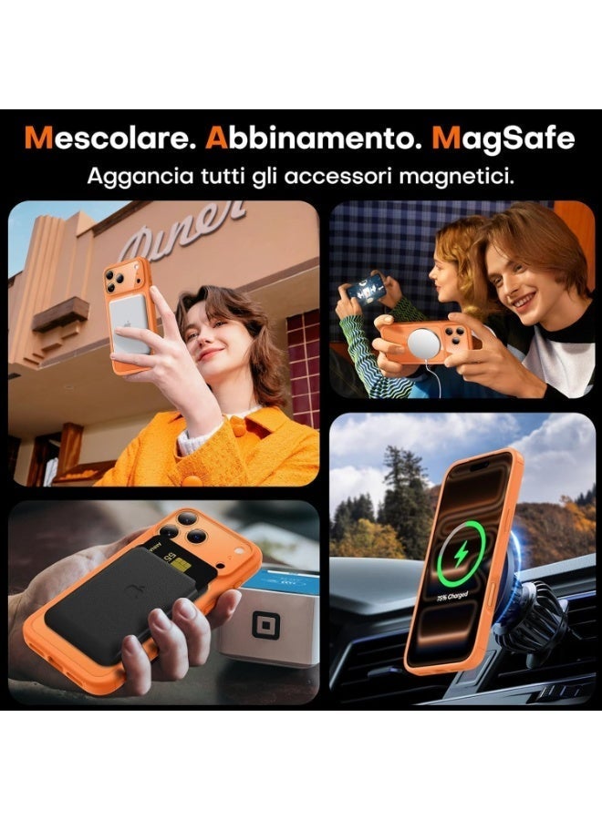 Magnetic Case for iPhone 17 Pro Max Compatible with MagSafe, Shockproof Phone Bumper Cover, Solid Color Matte TPU Frame, Anti-Scratch Clear Back (Orange) - Image 2